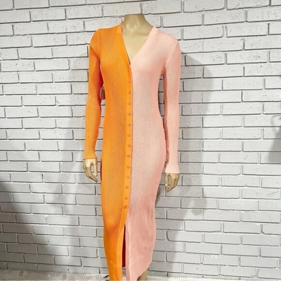 staud purple & pink shoko midi dress Staud shoko rib knit